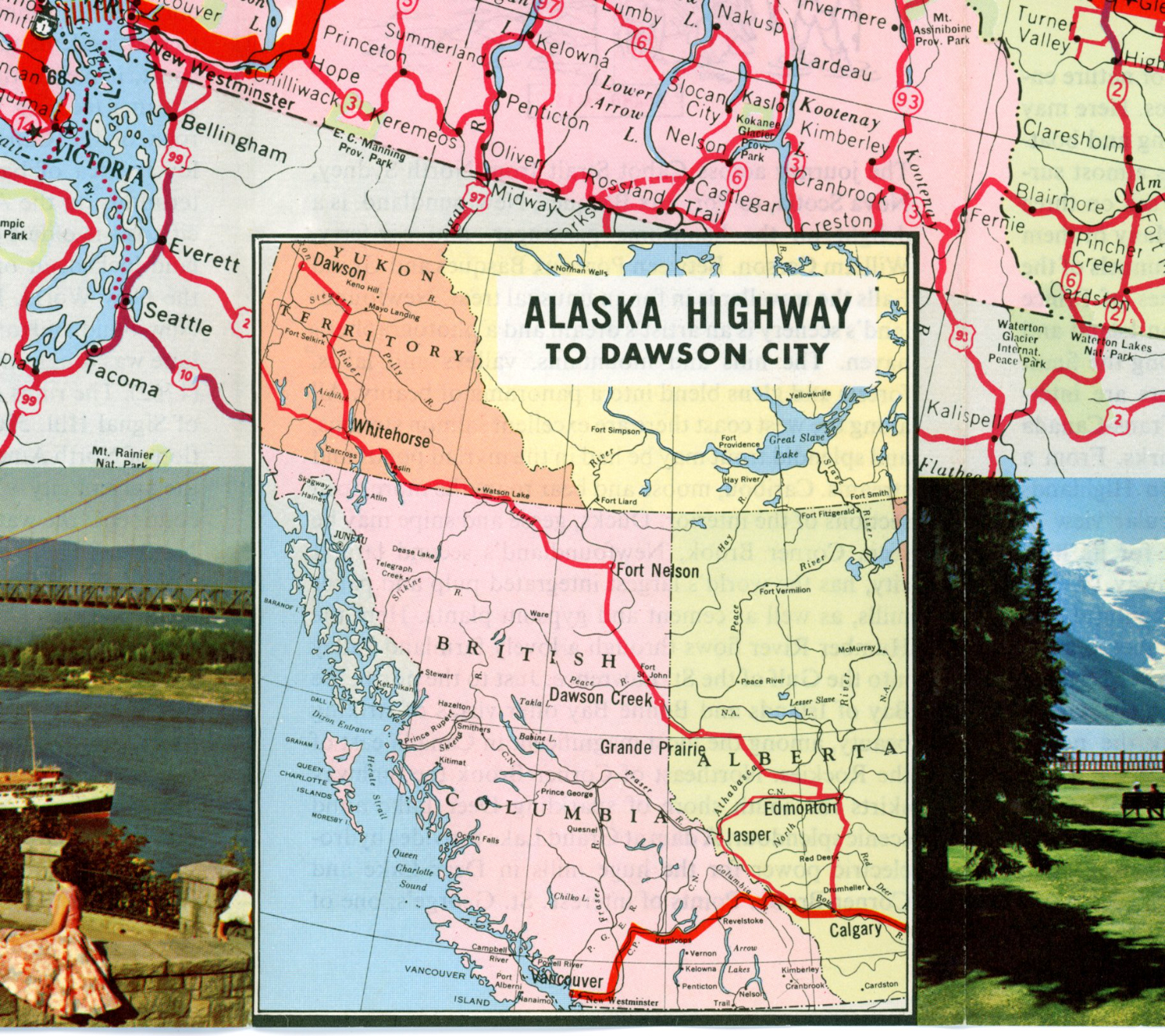 Map of the Alaska Highway to Dawson City, Yukon Territory, 1962