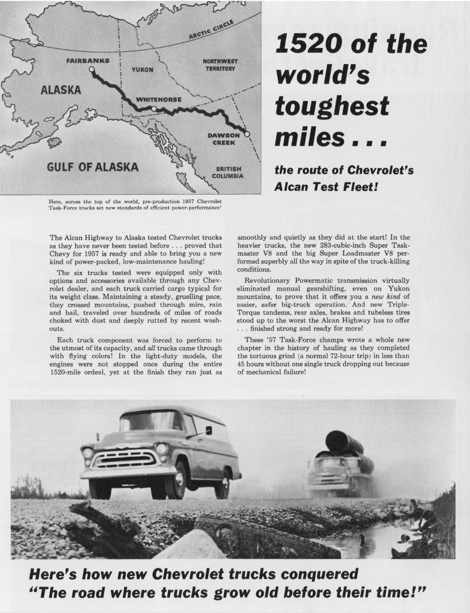 New Task Force 57 Chevrolet Trucks Proved on the Alcan Highway, 1956