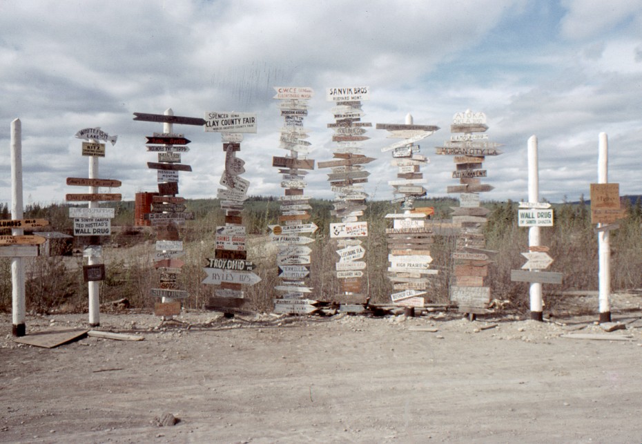 The Signpost Forest at Watson Lake, Yukon, in the 1960s