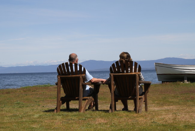 Murray and Cathy on the beach at Qualicum Beach, BC