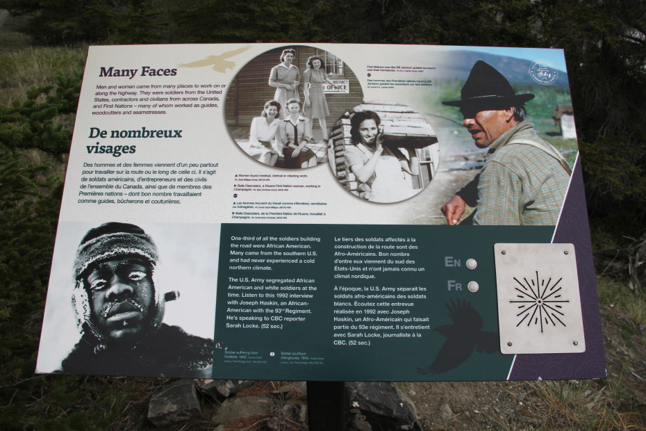 A photo of one of the interpretive panels along the Soldier's Summit Trail which have audio.