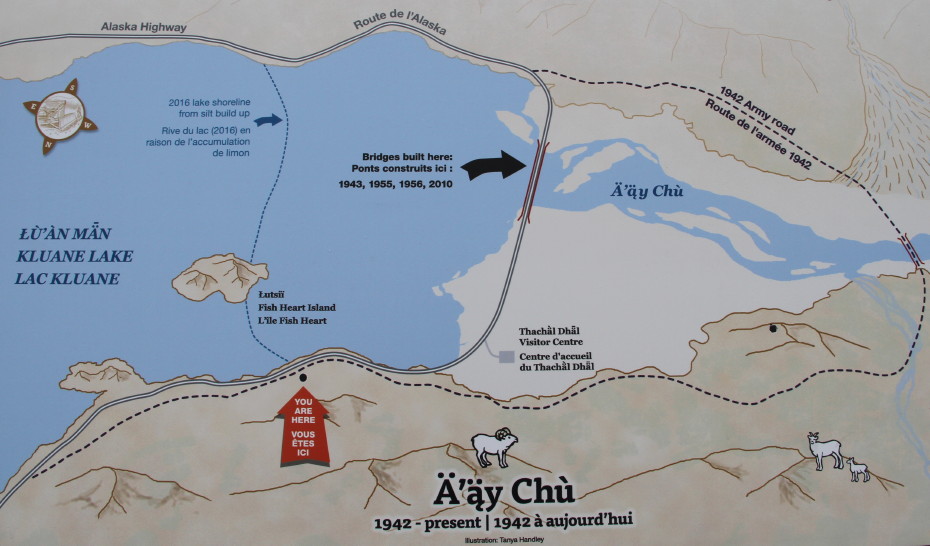Diagram of lower Kluane Lake levels as a result of the re-routing of the Slims River