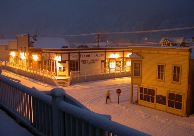 The winter view from my room at the Eldorado Hotel in Dawson City, Yukon