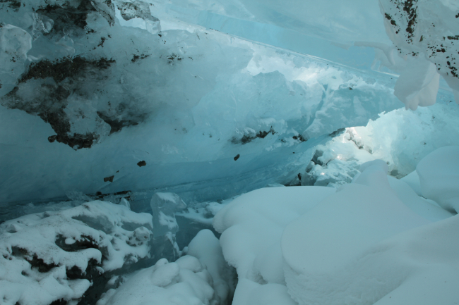 An ice cave in a Kluane Lake pressure ridge