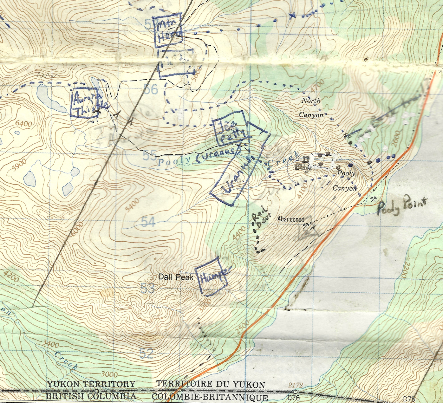 I created a basic map of the mining claims and my routes on Montana Mountain, to carry with me.