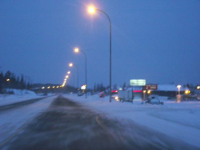 My winter-morning commute on the Alaska Highway - no traffic