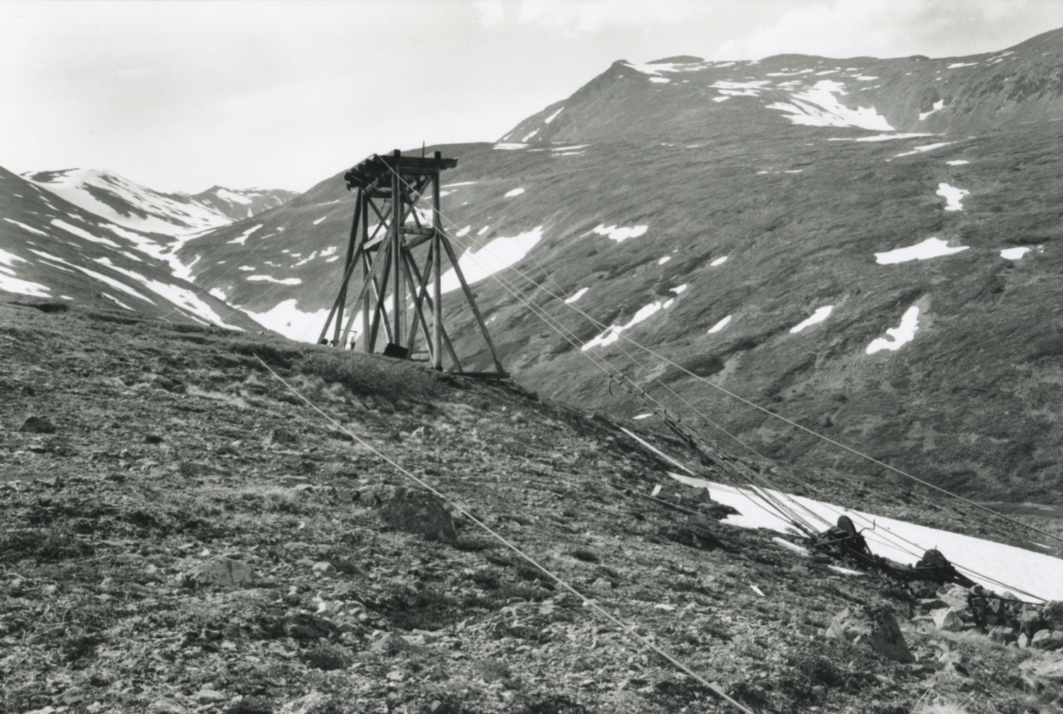 The main support stand for the aerial tramway above the canyon crossing on Montana Mountain.