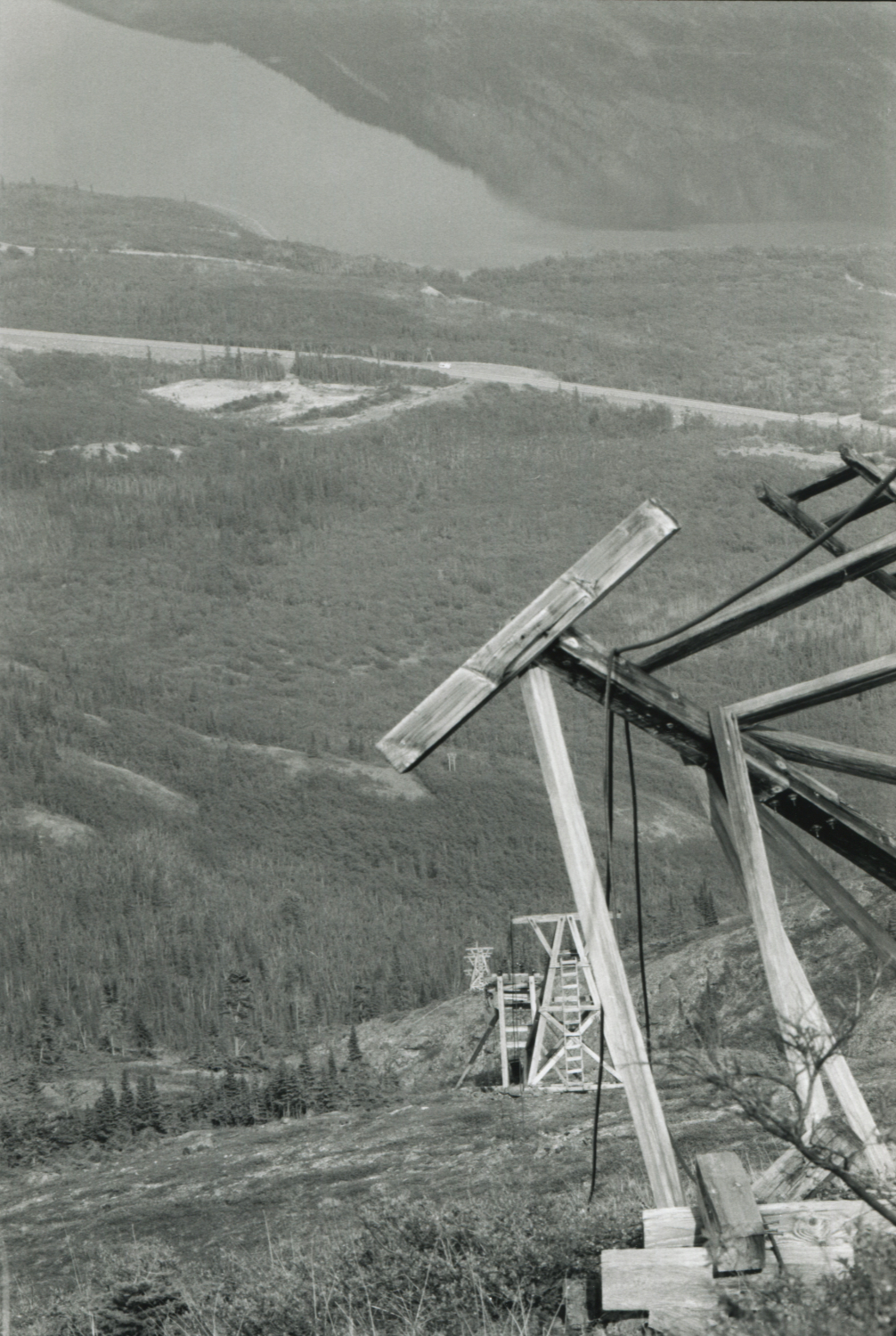 Looking down the aerial tramway line to Conrad, Yukon.