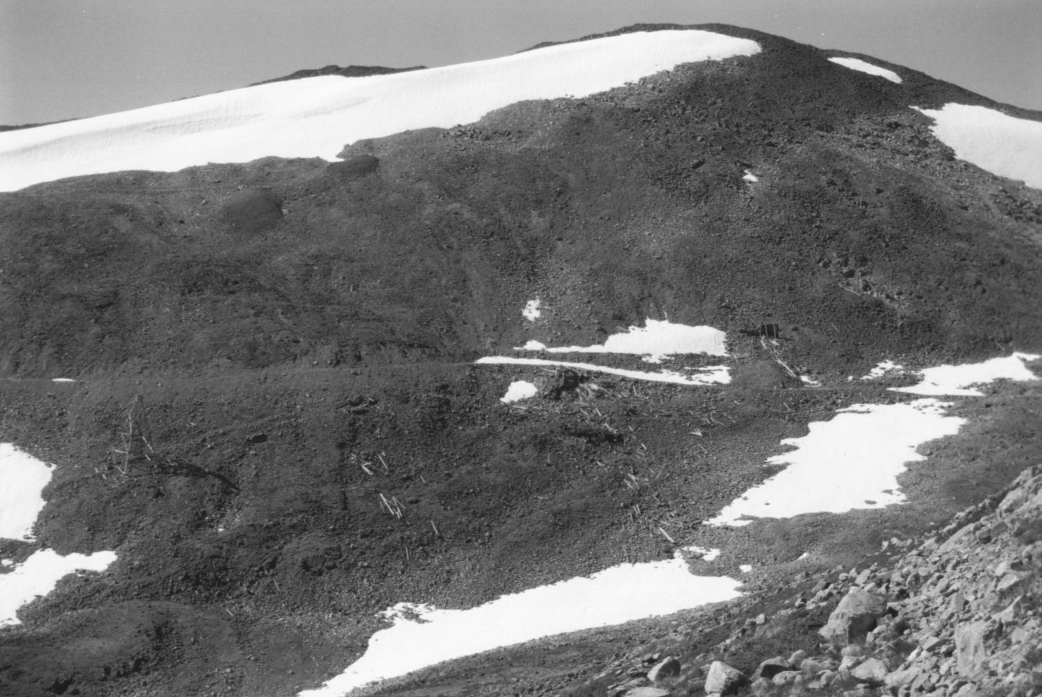Aerial tramway tower, collapsed tramway terrminus, and Mountain Hero mine adit.