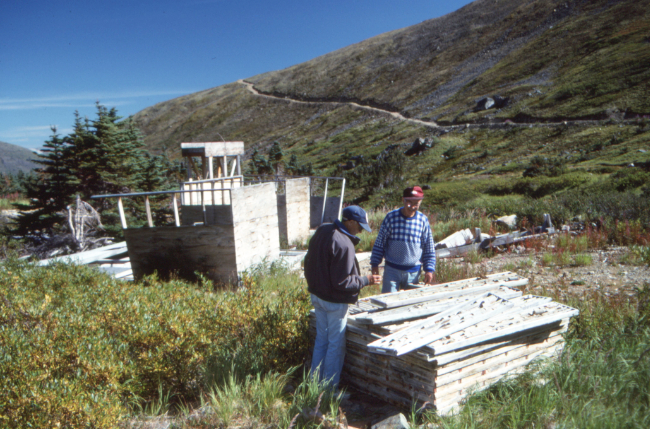 Drill core trays at the Uranus silver mining claim on Montana Mountain, Yukon