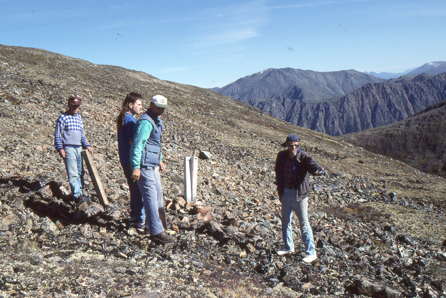 Gord Ryder, John Phelps Jr., Willard Phelps, and John Scott staking the first claim.