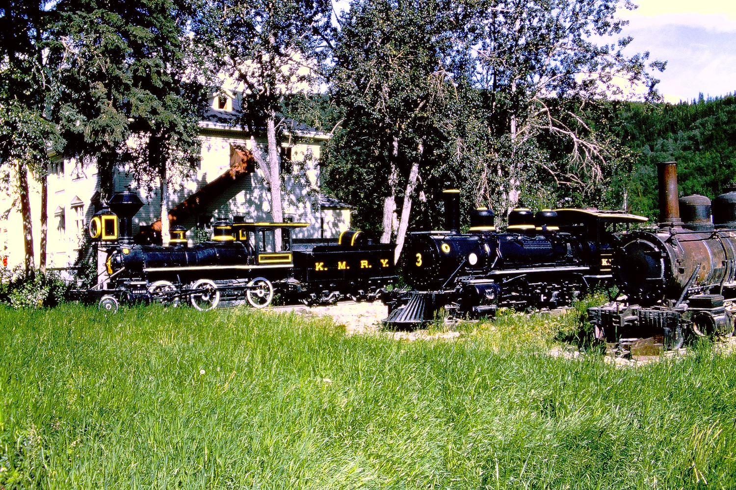 Klondike Mines Railway locomotives at the Dawson City Museum, 1966