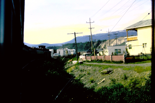 A White Pass train leaving Whitehorse, July 1966