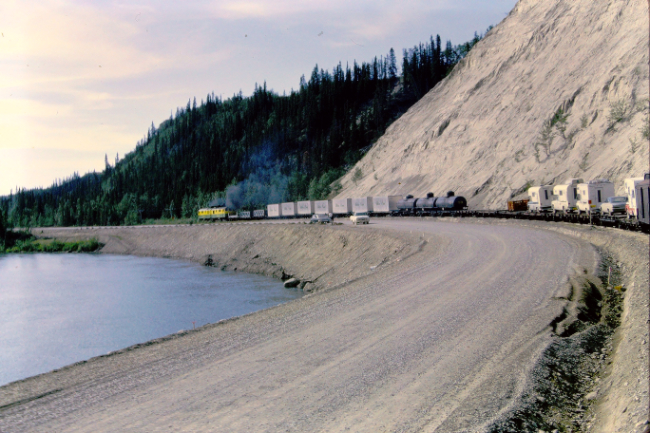 A White Pass train leaving Whitehorse, July 1966