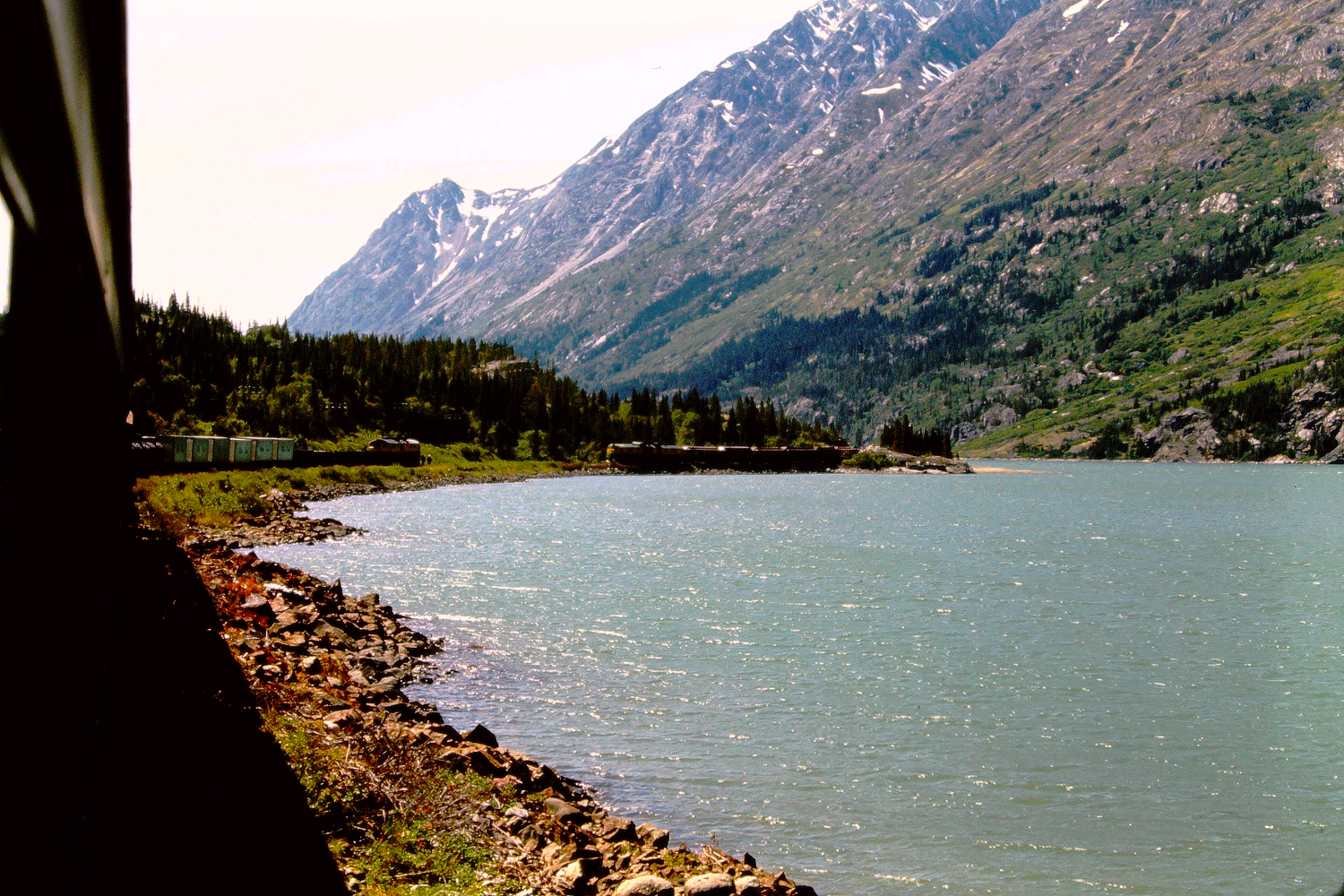 The White Pass & Yukon Route railway along Lake Bennett, 1966