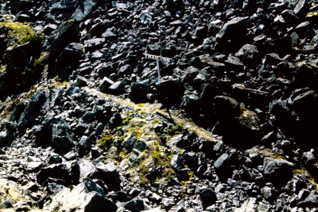The narrow Trail of '98 along the White Pass railway, July 1966
