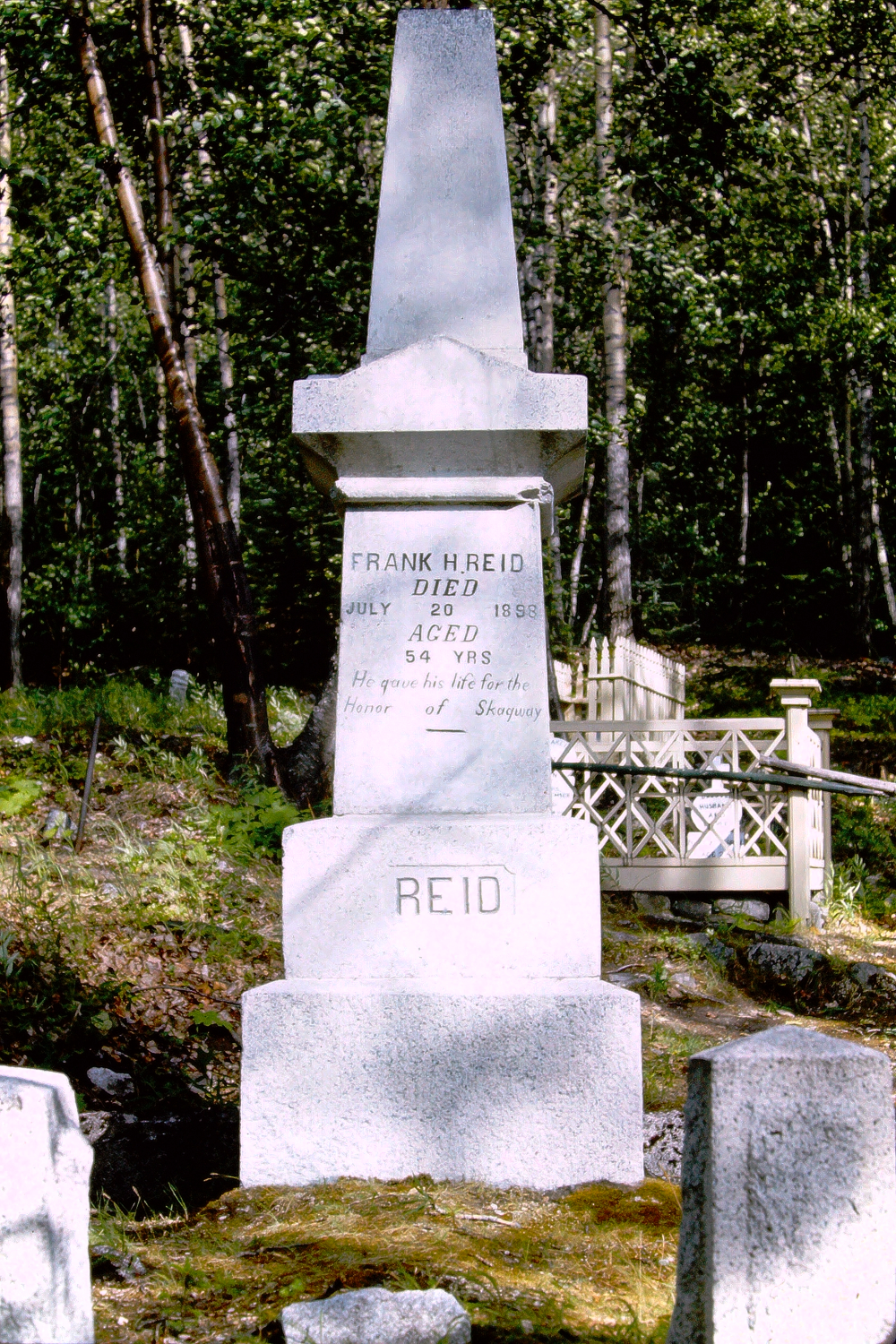 The monument for Frank Reid in Skagway's Gold Rush Cemetery, July 1966