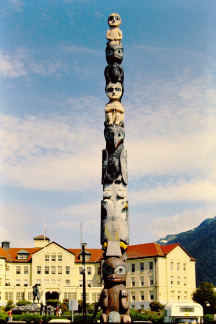 The Baranov totem pole at the Sitka Pioneer Home, July 1966