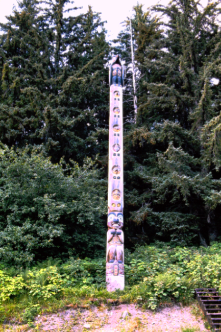 The Yaxte kooteeyaa (Big Dipper totem pole) at Auke Bay, July 1966