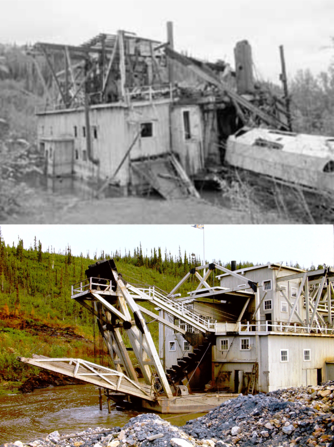 An operating gold dredge in the Klondike, 1966