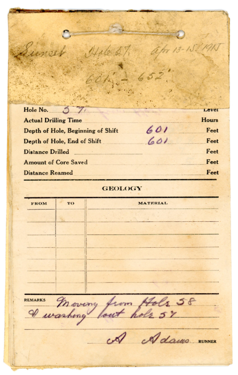Drill report - Sunset Mine, Copper Mountain, April 1915