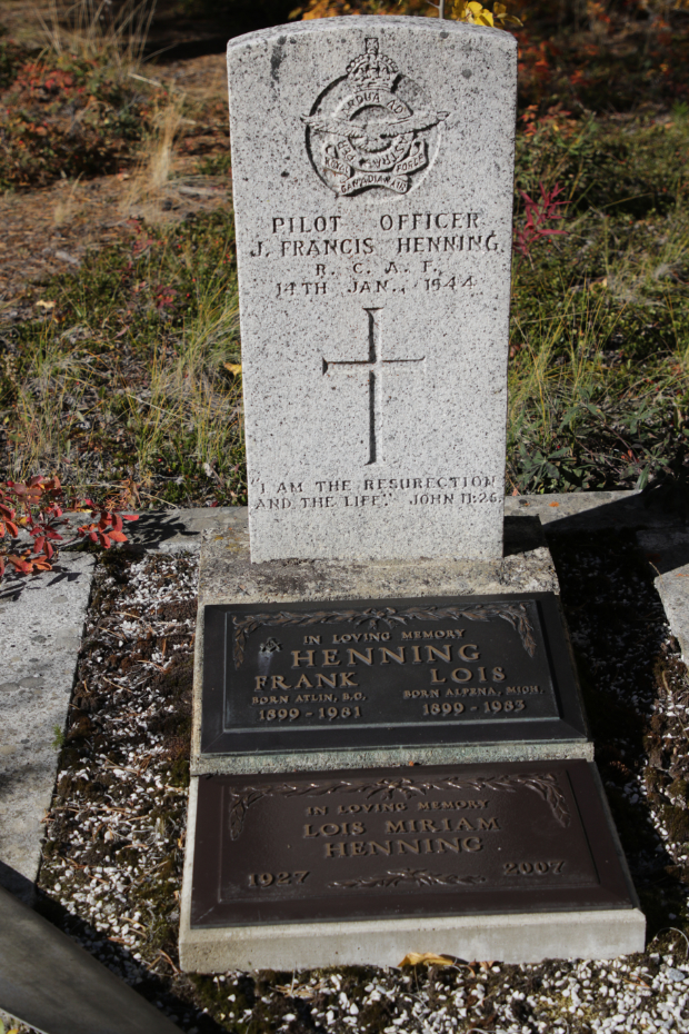 Grave of Pilot Officer J. Francis Henning in the Atlin Pioneer Cemetery, BC