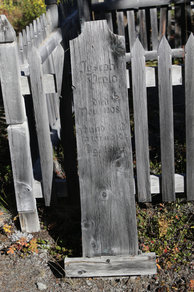 Headboard for Joseph Pepio, Atlin Pioneer Cemetery, BC