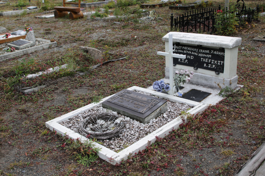 Grave of Wayne C. Adams in the Atlin Cemetery, BC