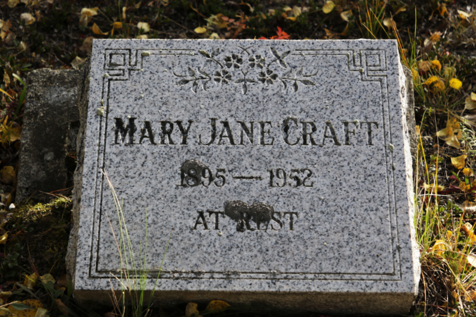 Grave of Mary Jane Craft in the Atlin Cemetery, BC