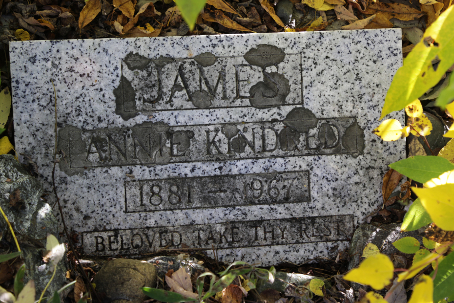 Grave of Annie Kindred James in the Atlin Cemetery, BC