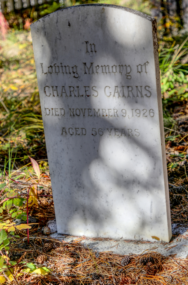 Grave of Charles Gairns in the Atlin Pioneer Cemetery, BC