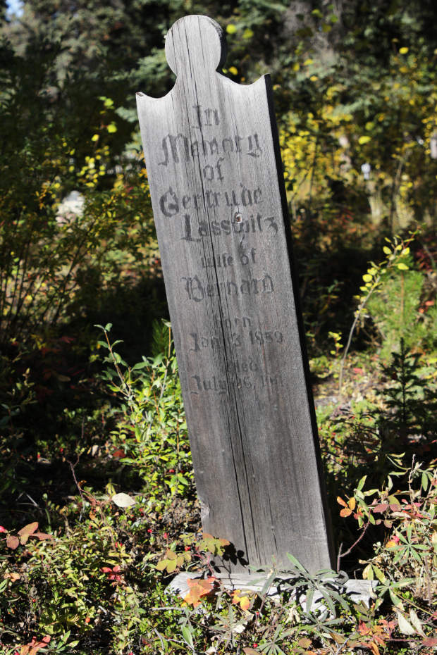 Grave of Gertrude Lasswitz in the Atlin Pioneer Cemetery, BC