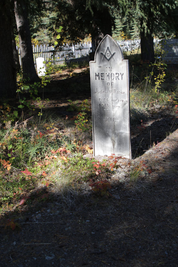 Grave of Frederick W. Markus in the Atlin Pioneer Cemetery, BC