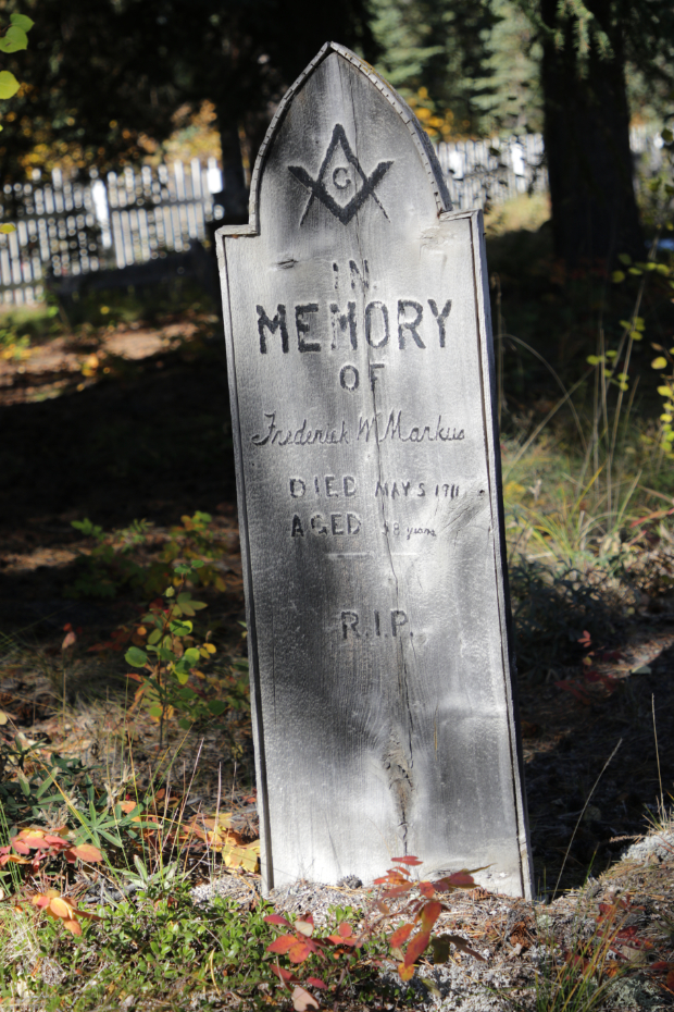 Grave of Frederick W. Markus in the Atlin Pioneer Cemetery, BC