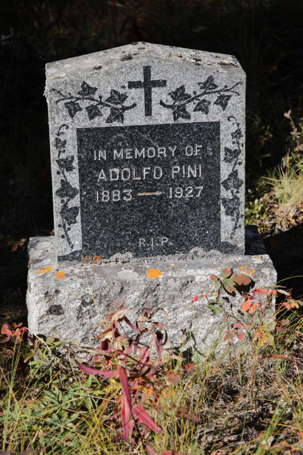 Grave of Adolfo Pini in the Atlin Pioneer Cemetery, BC