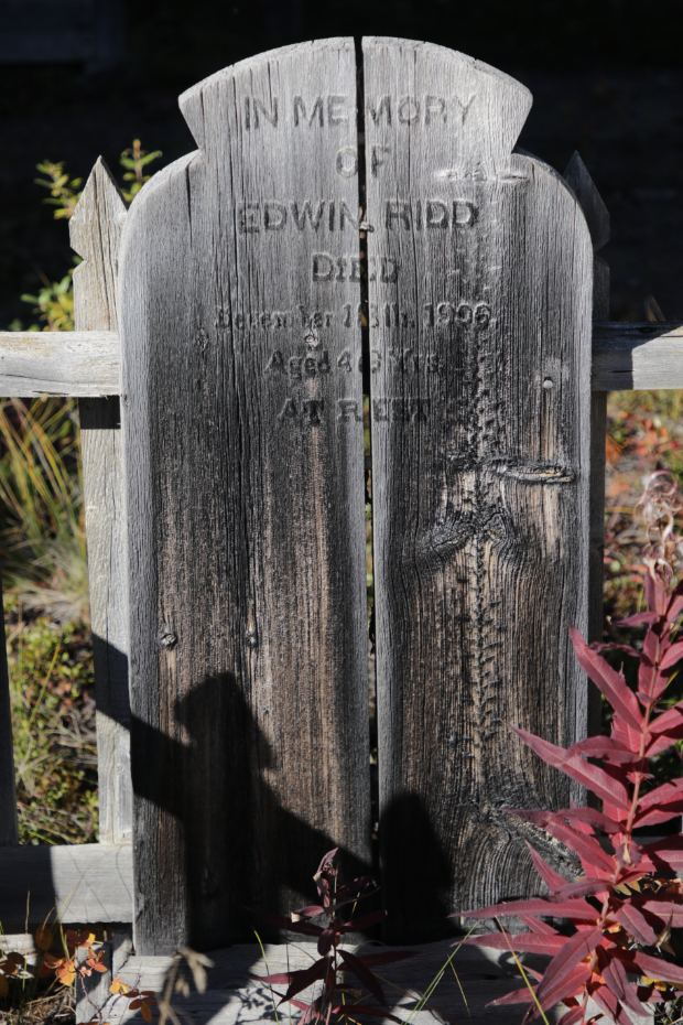 Grave of Edwin Ridd in the Atlin Pioneer Cemetery, BC