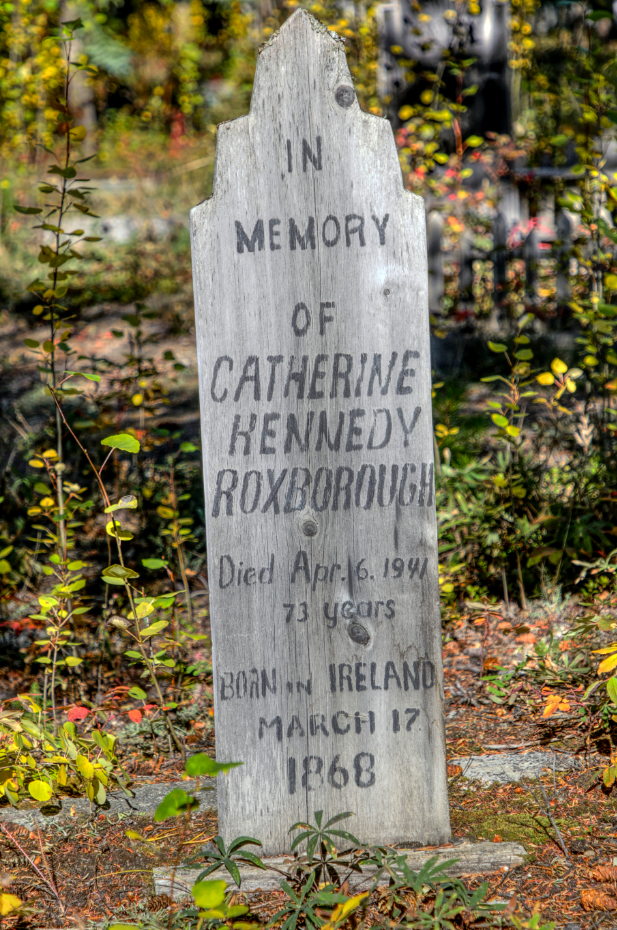 Grave of Catherine Kennedy Roxborough in the Atlin Pioneer Cemetery, BC