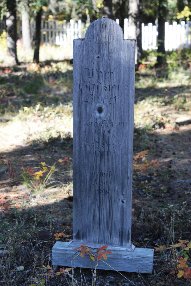 Grave of Walter Gladstone Sweet in the Atlin Pioneer Cemetery, BC