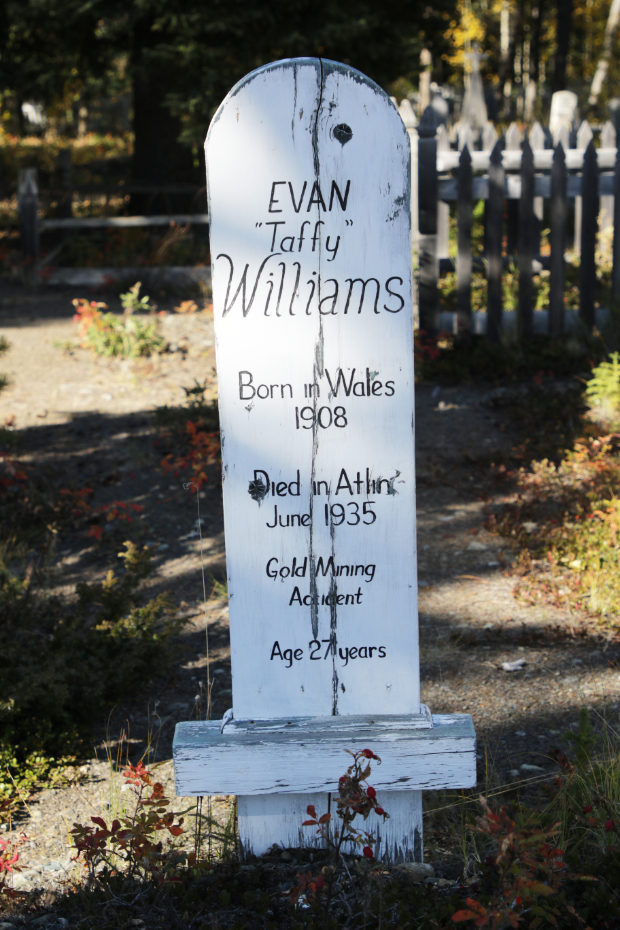 Grave of Evan 'Taffy' Williams in the Atlin Pioneer Cemetery, BC