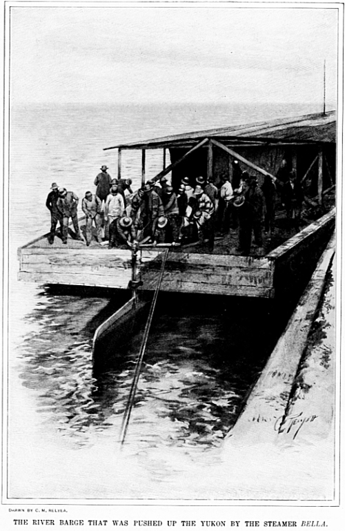 The river barge that was pushed up the Yukon by the steamer Bella, 1897