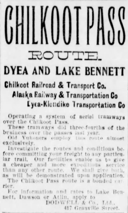 Chilkoot Pass aerial tramway ad, 1899