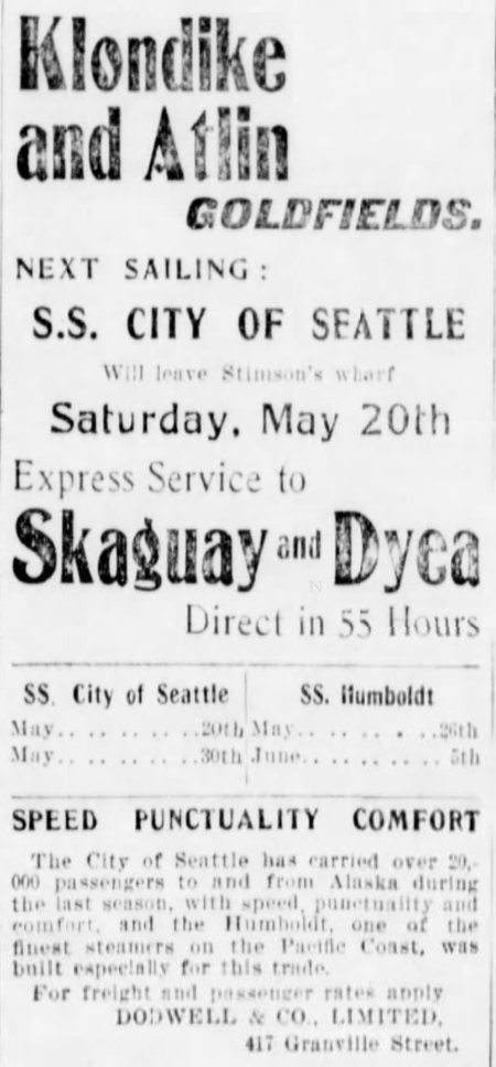 S.S. City of Seattle ad, 1899