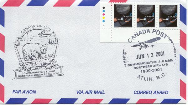Special envelope ('cover' to collectors) flown by Fokker Super Universal CF-AAM in the Yukon in June 2001
