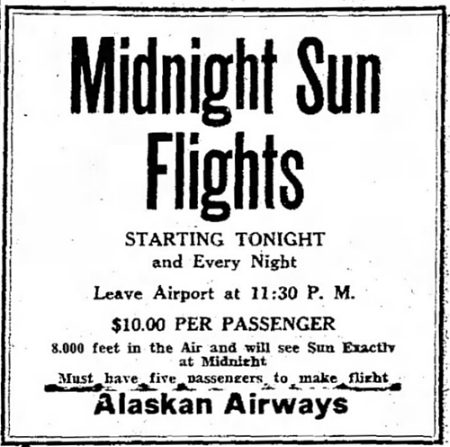 Alaskan Airways - Midnight Sun Flights, 1930