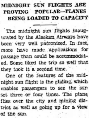 Alaskan Airways - Midnight Sun Flights, 1930