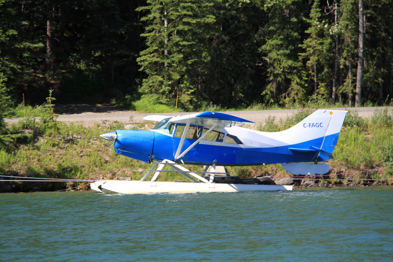 C-FAGC, a 1993 Maule M-7-235 on floats, docked on Schwatka Lake, Whitehorse, Yukon, on June 30, 2013.