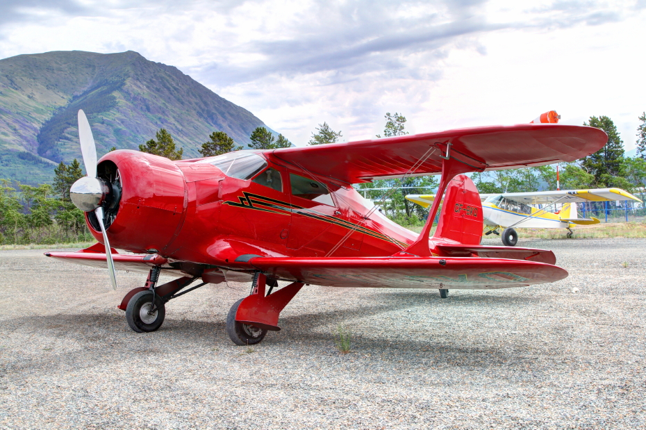 CF-BKQ: 1943 Staggerwing Beech D17S at Carcross, Yukon (CFA4) on June 22, 2019