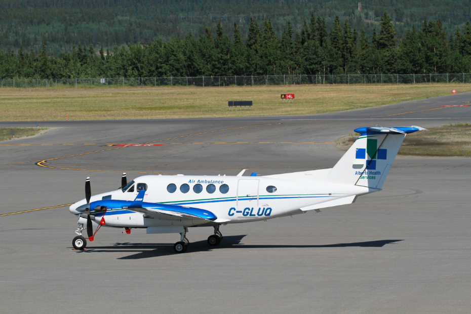 C-GLUQ, a 2018 Beechcraft B200GT Super King Air medevac from Alberta at Whitehorse, Yukon (YXY), on July 5, 2021.