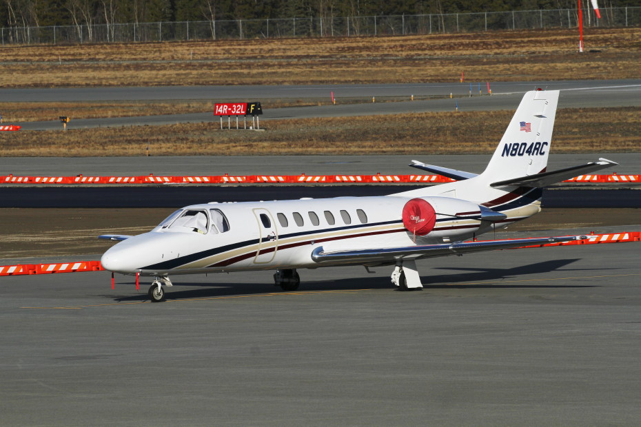 Cessna 560 Citation Encore N804RC on the ramp at Whitehorse, Yukon (YXY) in October 2019.