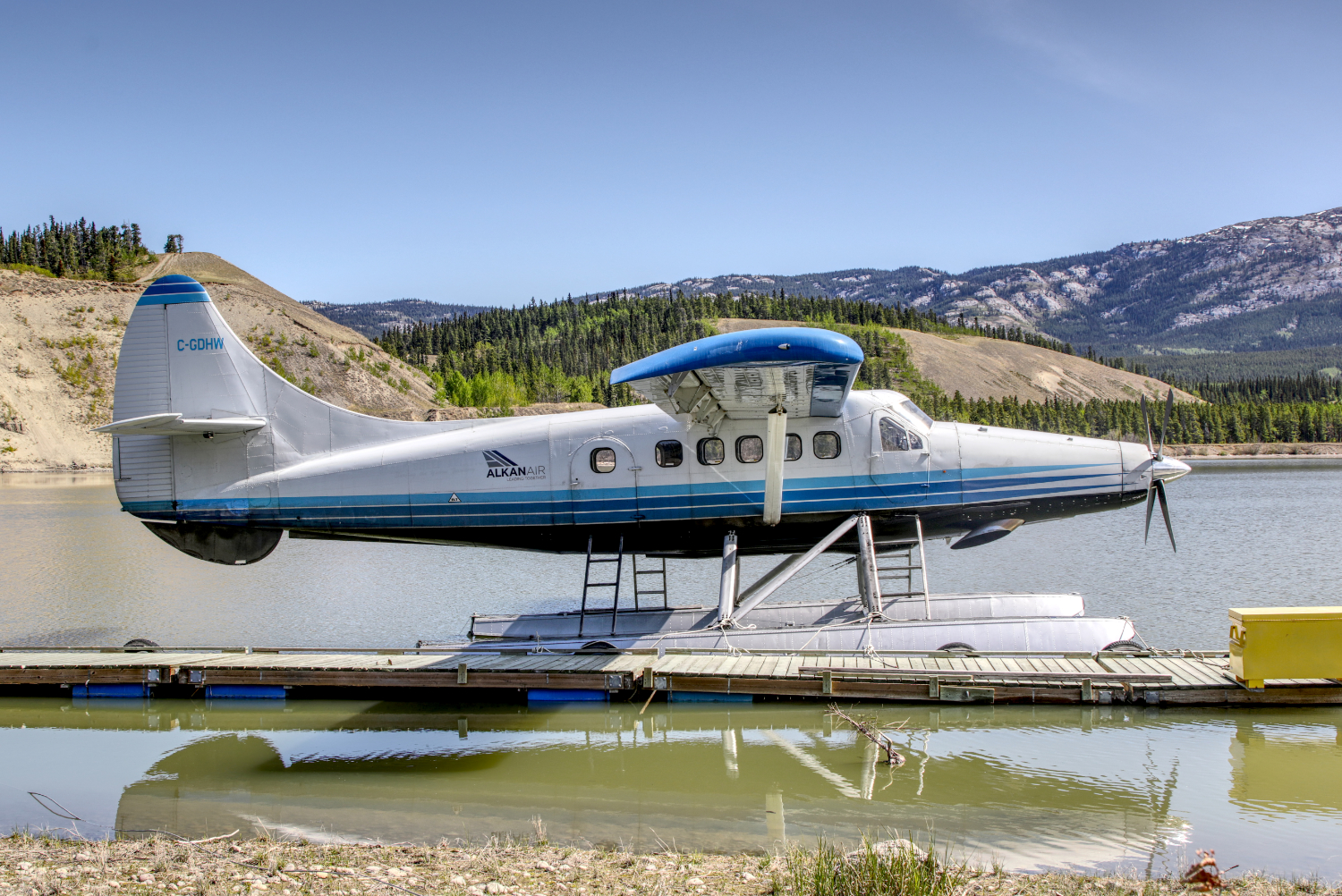 Alkan Air's 1953 De Havilland DHC-3 Turbo Otter C-GDHW at Schwatka Lake, Whitehorse, Yukon (CEZ5) on May 23, 2023.
